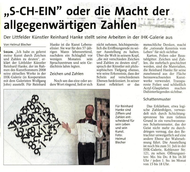 Rezension Kunstausstellung IHK-Galerie Zeichenhaft Zeitungsartikel Westfalenpost Westfalen Siegen Zahlen Symbol Interpretation Wirklichkeit
