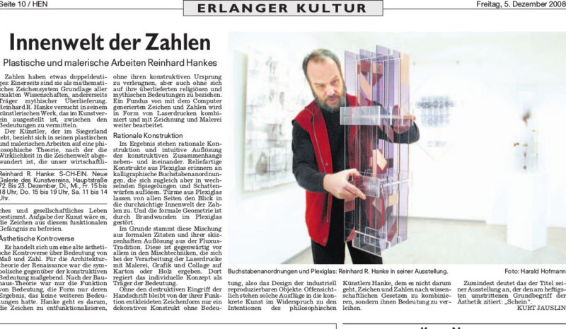 Rezension Kunstausstellung Kunstverein Zeichenhaft Zeitungsartikel Bayern Nachrichten Zeitung Erlangen Zahlen Symbol Interpretation Wirklichkeit