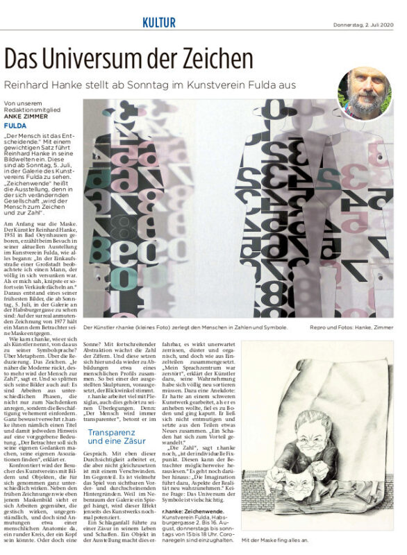 Rezension Kunstausstellung Kunstverein Zeichenhaft Zeitungsartikel Fuldaer Zeitung Hessen Fulda Zahlen Symbol Interpretation Wirklichkeit