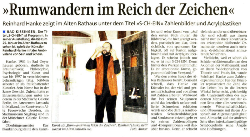 Rezension Kunstausstellung Museum Zeichenhaft Zeitungsartikel Mainpost Bayern Unterfranken Kissingen Zahlen Symbol Interpretation Wirklichkeit